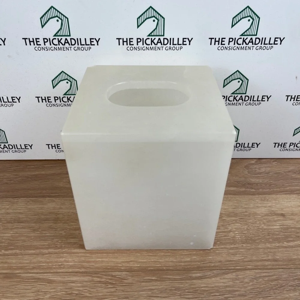 White Alabaster Stone Tissue Box Cover Square Cube Bathroom Decor Accessories